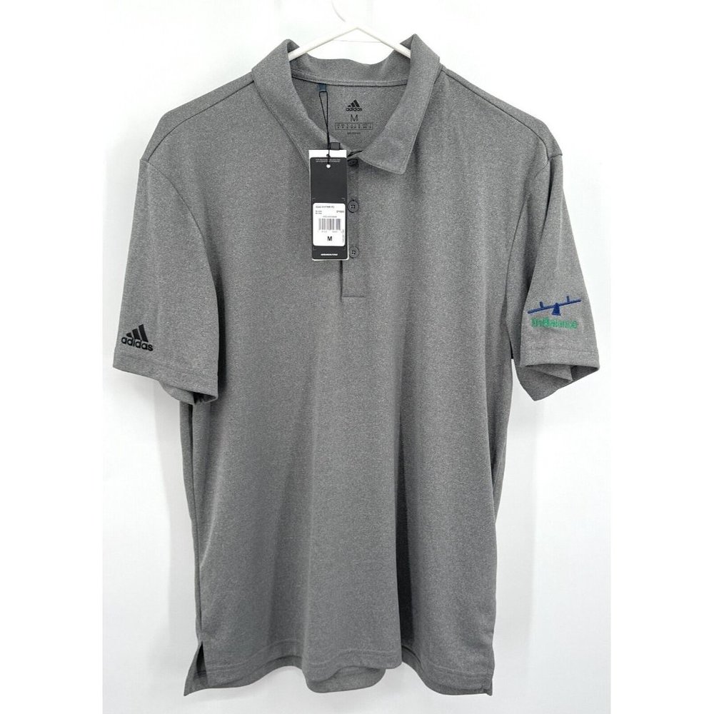 New Adidas Men Polo Collared Shirt Gray Logo Sz M Short‎ Sleeve InBalance
